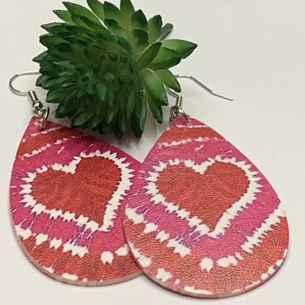 Valentine Earring, Tie Dye Earring, Boho Earring, Pink Earring, Heart Earring